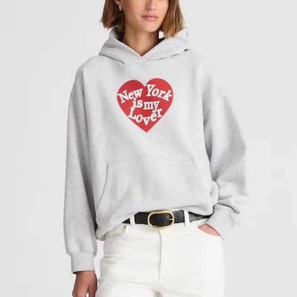 NWT Madewell Alexa Chung Tourist Hoodie New York Is My Lover Gray Women's Size M